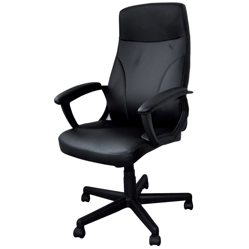 Schreibtischstuhl, Bürostuhl, Leder, Schwarz, Drehstuhl