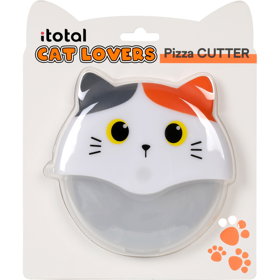 katzenfreund, pizzamesser, küchenwerkzeug, katzengesicht, weiß grau orange
