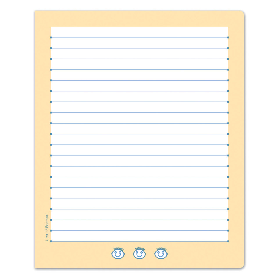 notebook, lined paper, yellow folder, ruled sheets, blue dot holes