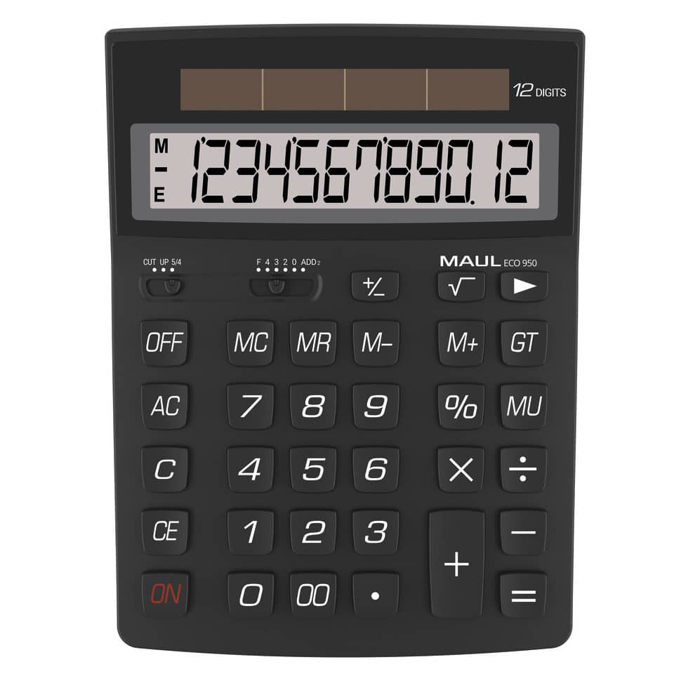 Taschenrechner, Schwarz, Großes Display, Numerische Tastatur, Tastaturlayout