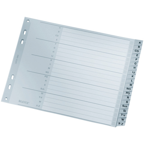 Plastikregister A-Z, A4, halbe Höhe, PP, 20 Blatt, grau LEITZ 1262-00-00