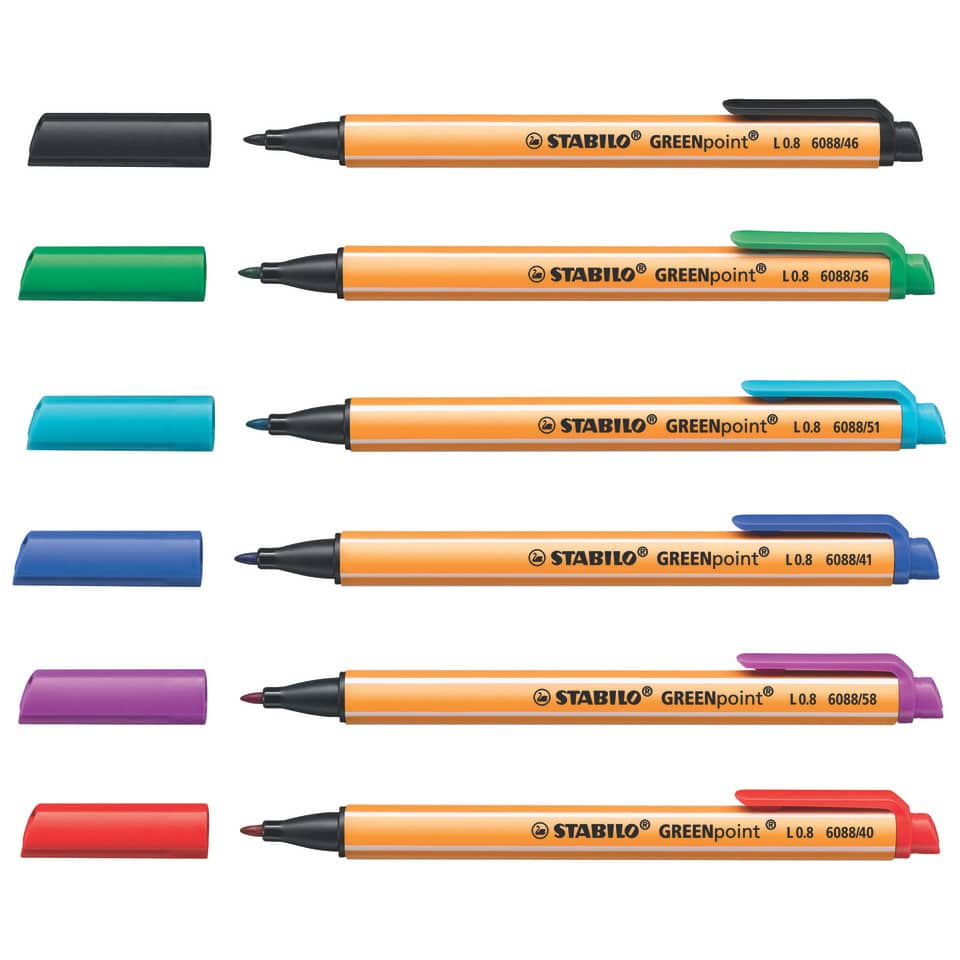 stabilo marker, felt-tip marker, highlighter, orange body, assorted colors