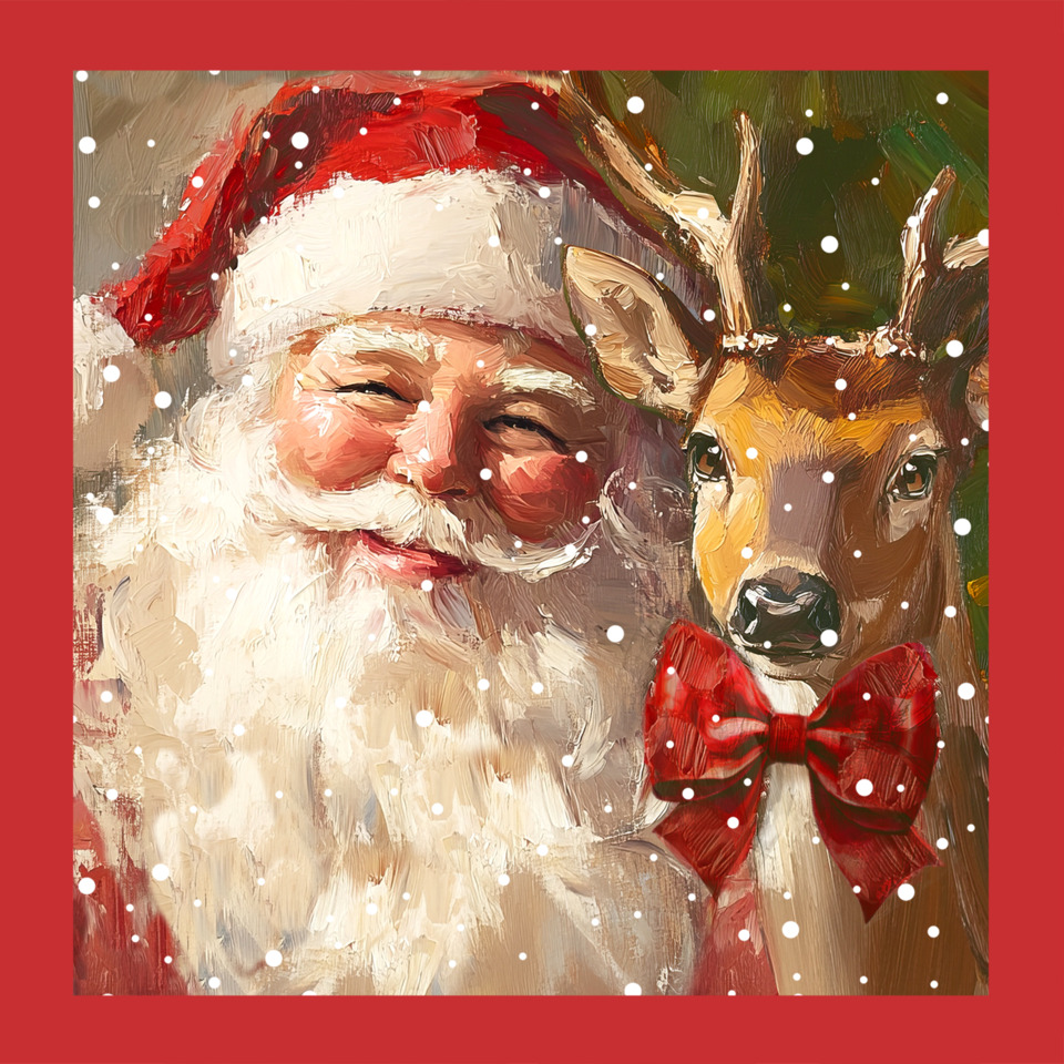 Santa Claus, Rentier, roter Blumen, Winter, Porträt