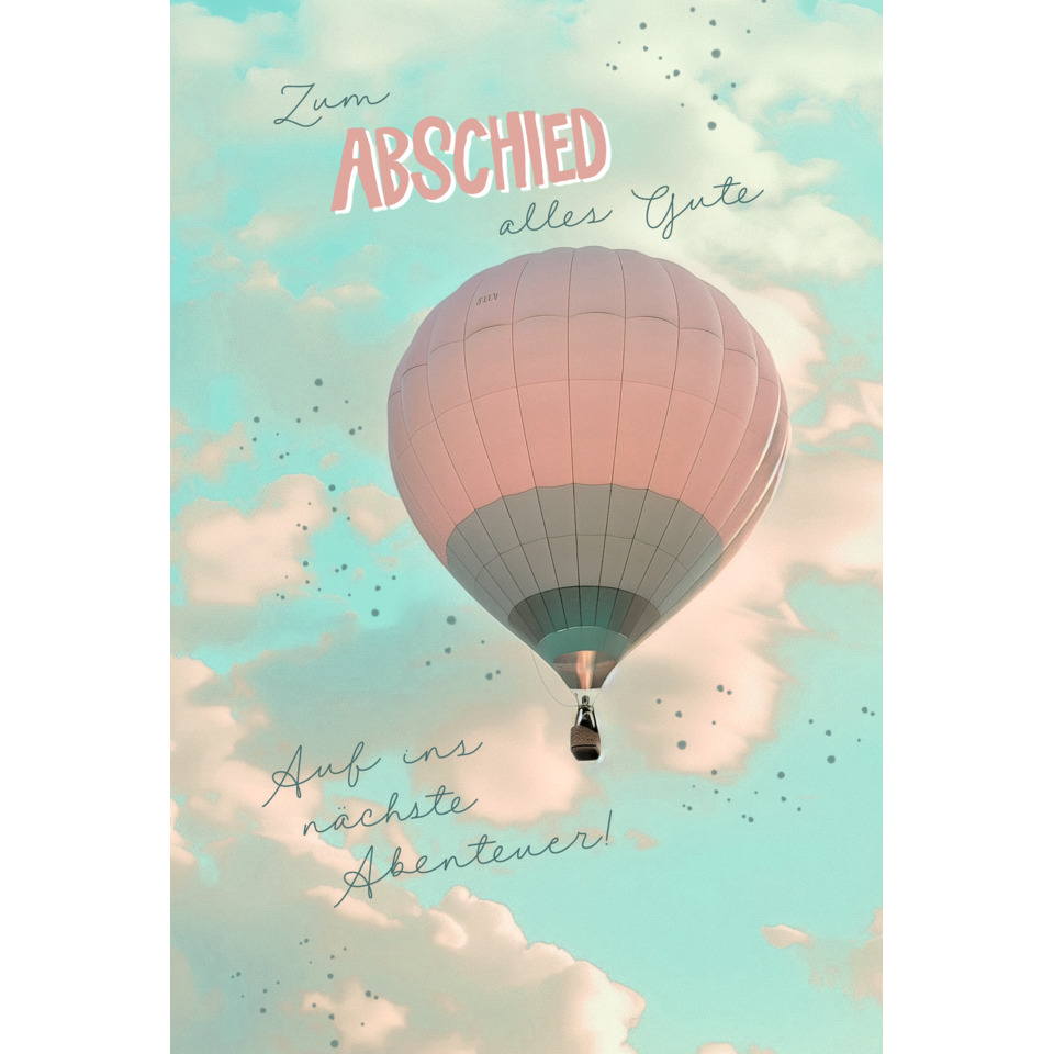 Heißluftballon, rosa Ballon, Himmel Hintergrund, Abenteuer Plakat, Notiz Text