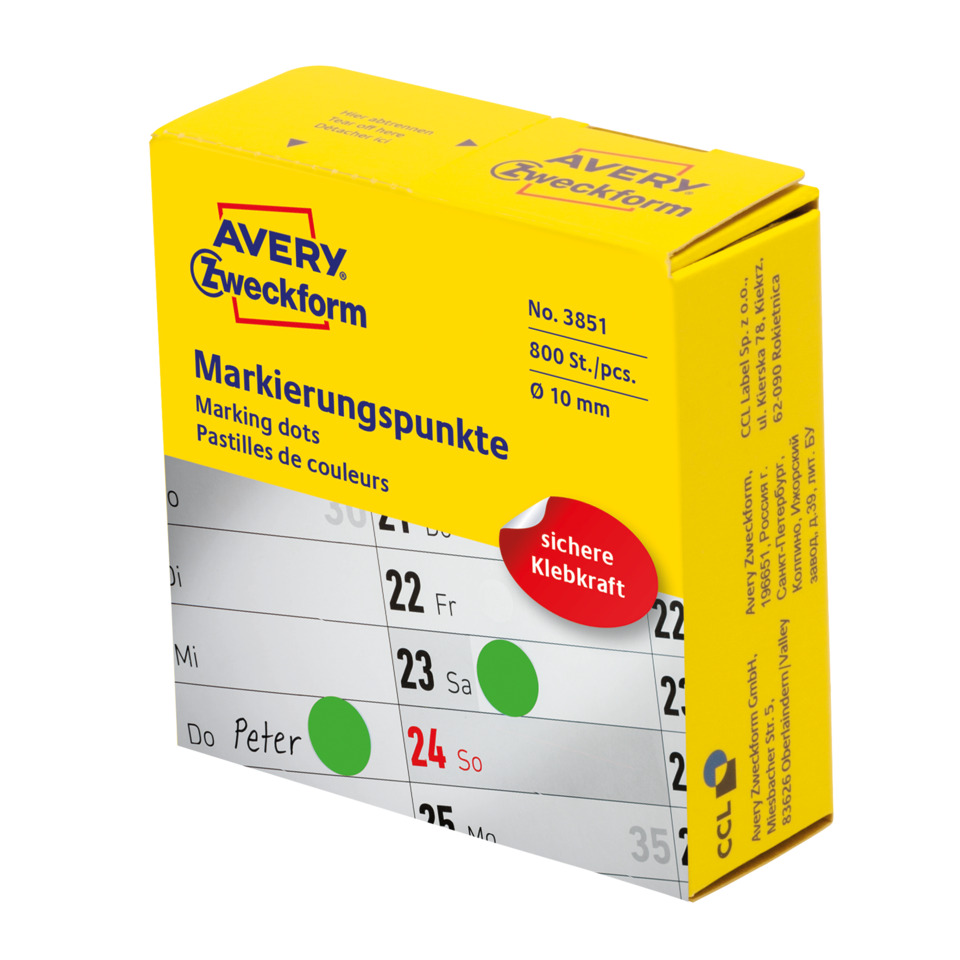 Markerpunkte, Markierungspunkte, Punkte, Kalender-Dot, Klebkraft
