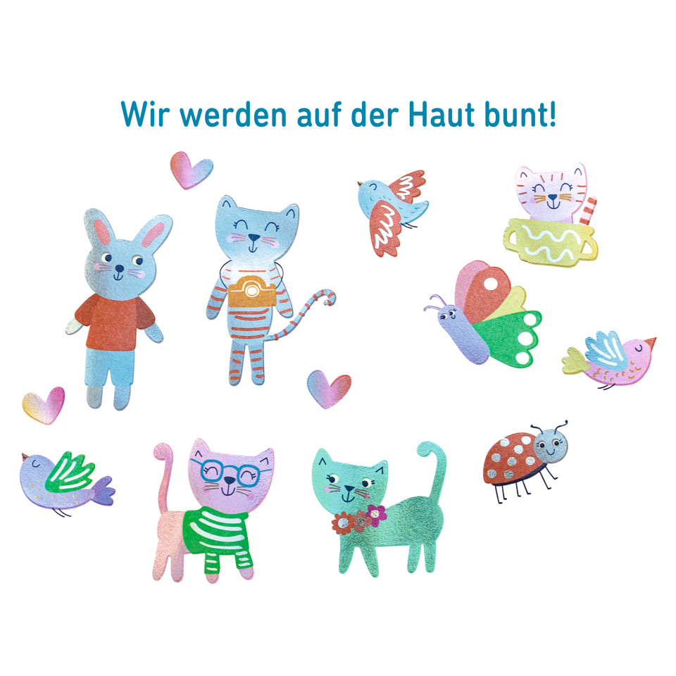 Kinderszene, Tiere, Sticker, Bunte Tiere, Herzchen