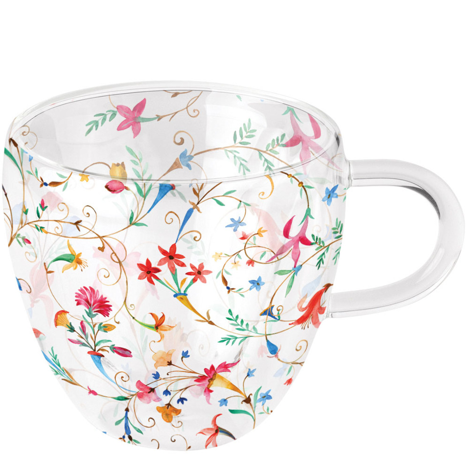 tasse, tee-off, porzellane, blumenmuster, transparent