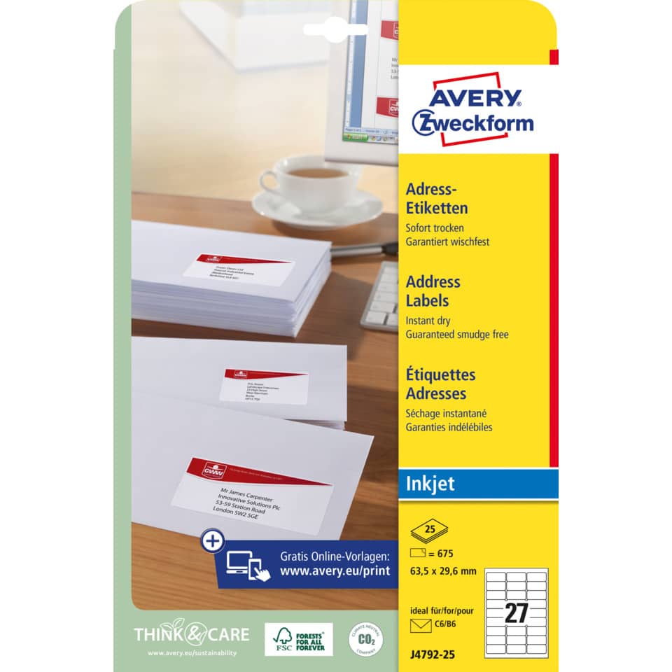 Adressenetiketten, Adresslabeln, Labeldruck, OK, Avery Zweckform