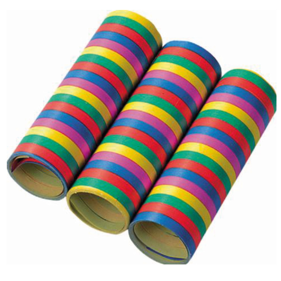 party favors, confetti rolls, gestreifte papierrollen, bunte röhren, festliche deko