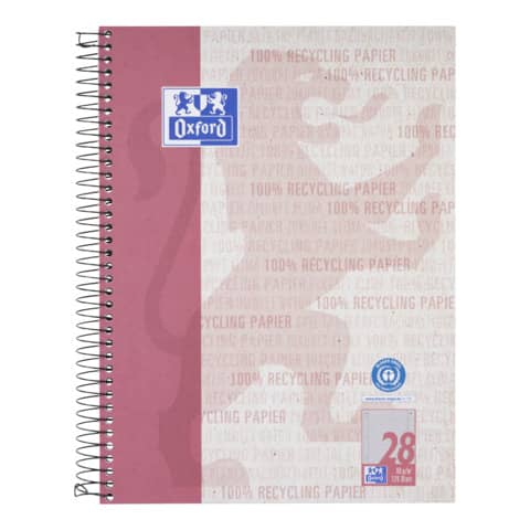 Collegeblock Recycling, A4+, 120 Blatt, kariert, dunkelrot OXFORD 400159330