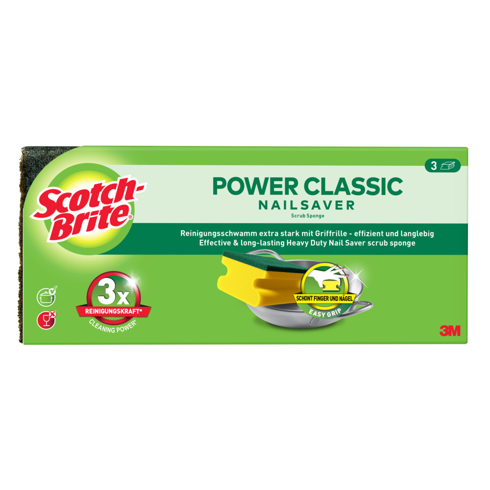 Nail Saver, Schrubbschwamm, Reinigungsschwamm, Griffmulde, grün-gelbe Verpackung