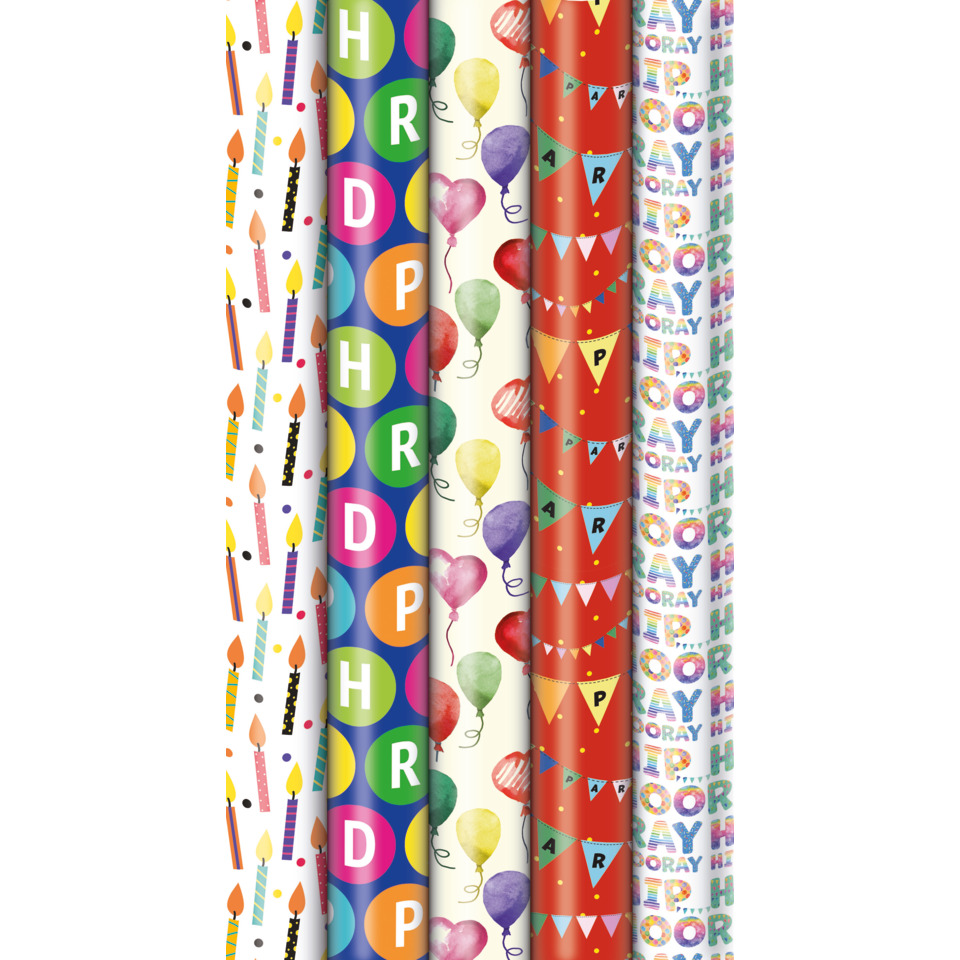 Geburtstag, Geschenkpapier, Party-Ballons, Konfetti Muster, Kerzen Muster