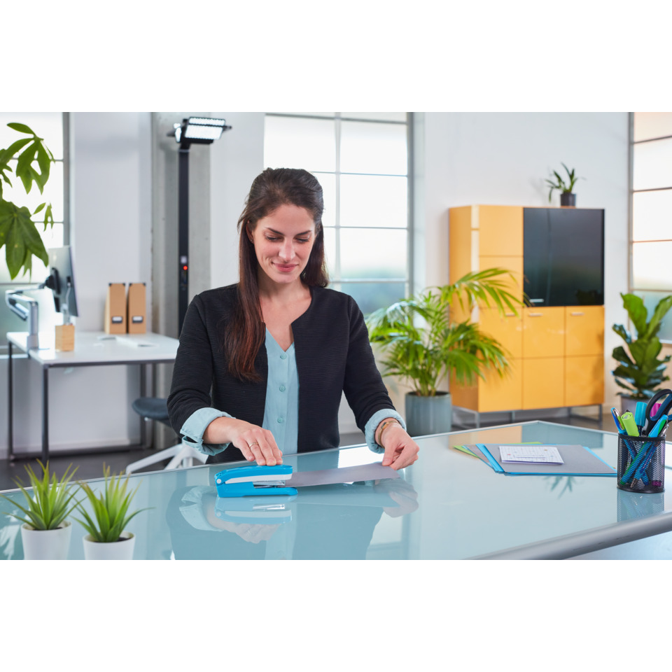 office, employee, woman, desk, stapler