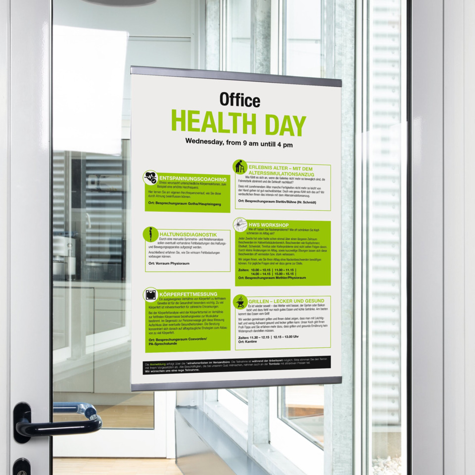 poster, office, flyer, information, grüne highlights
