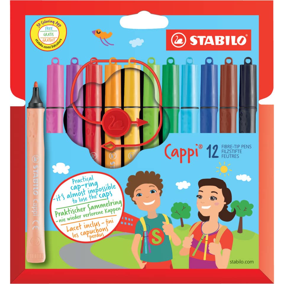 Buntstifte, Filzstifte, 12er Set, Kappe zum Zeichnen, Stabilo Cappli