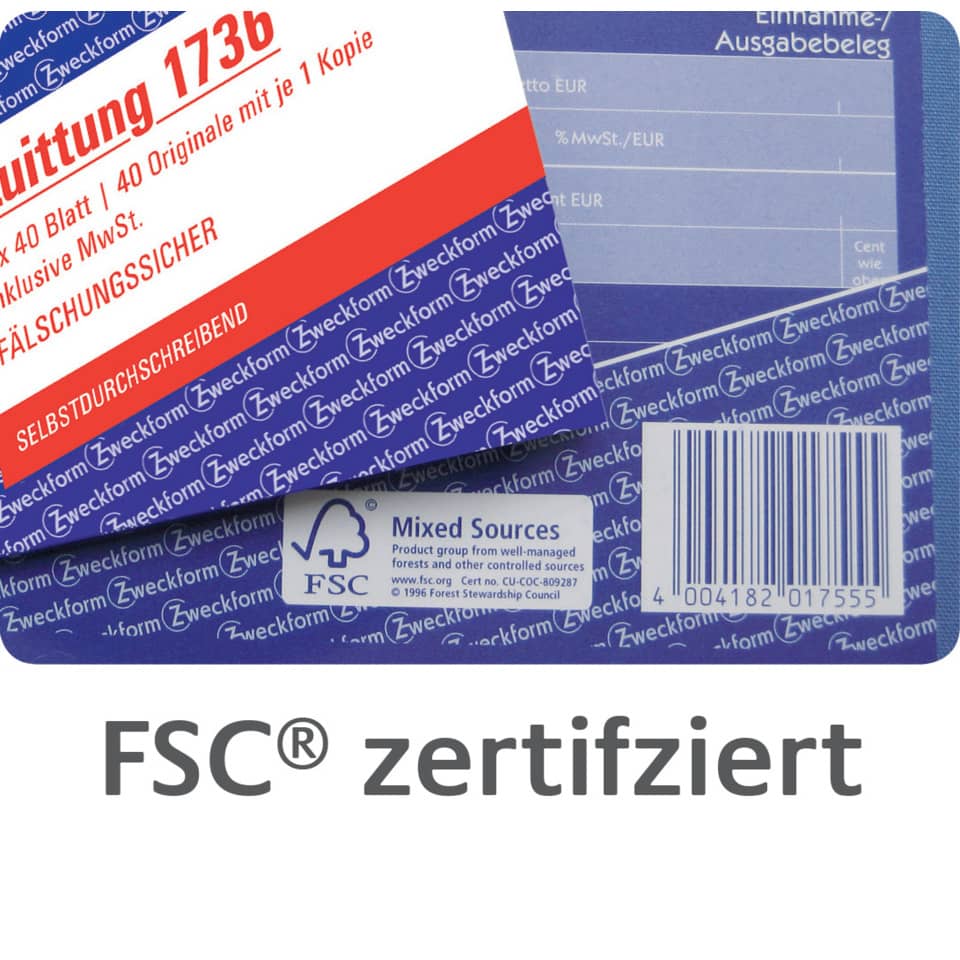 FSC Zertifiziert, Zertifizierung, Barcode, Vorderseite, Rückseite