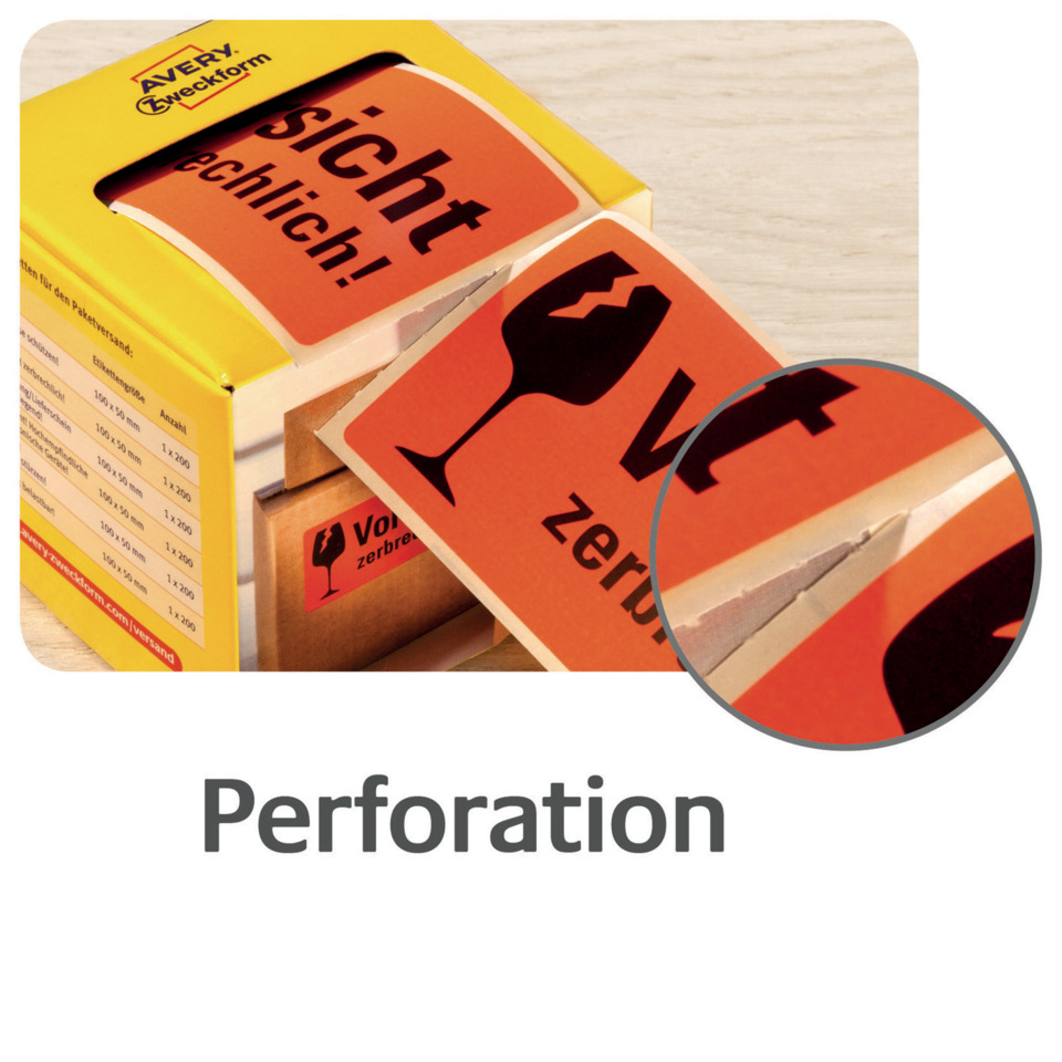 Perforation, zerbrechen, Orangene Etiketten, Glasware, Verpackung, Verpackung, Vermutlich Gefahrgut, Fragile, Durchbrüche, Perforation