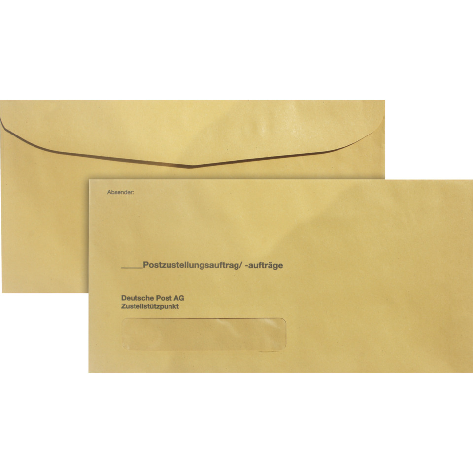 Umschlag, Briefumschlag, Postumschlag, Kraftpapier, Postsendung, Briefumschlag, Postauftrag, Zustellstützpunkt, Postzustellungsauftrag, Deutsche Post