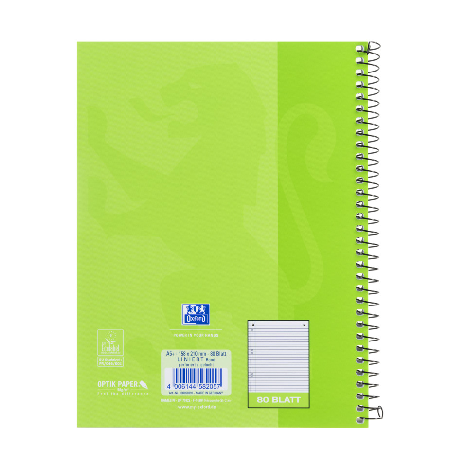 notebook, spiral-bound, Limette-Grün, A4, 80 Blätter