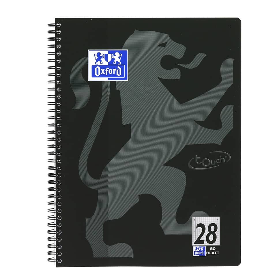 spiral notebook, black cover, puzzle pattern, Oxford sticker, 80 sheets