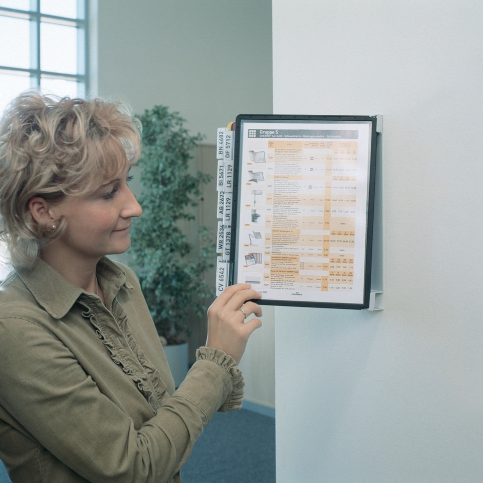 frau, briefing, infotafel, auslage, office