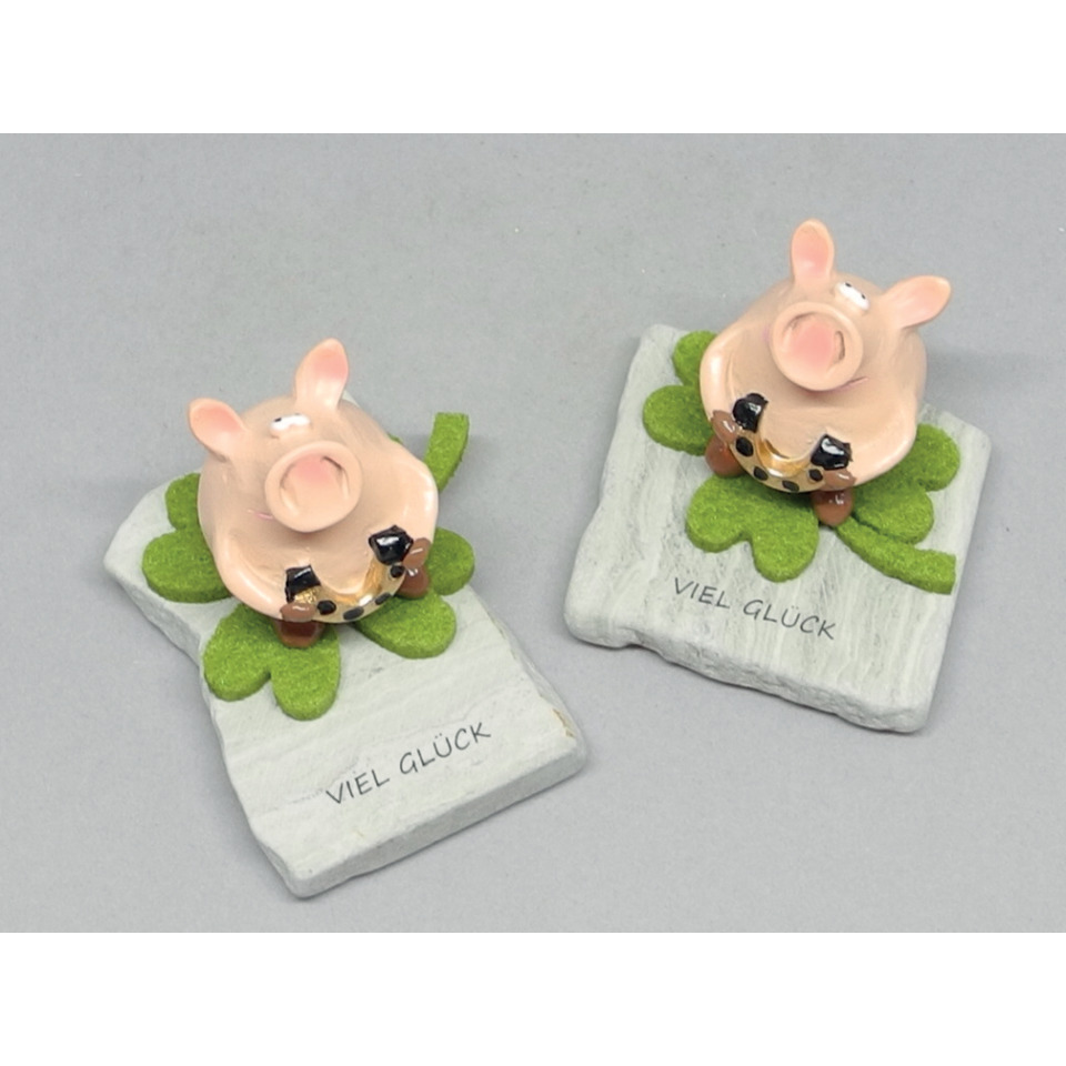 Schweinchen, Figur, Glücksklee, Steinbase, Dekoration