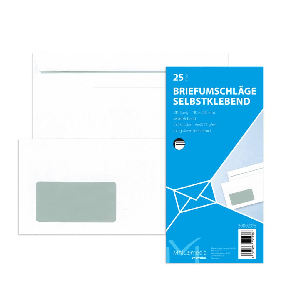 Briefumschläge, selbstklebend, DIN Lang, mit Fenster, weiß
