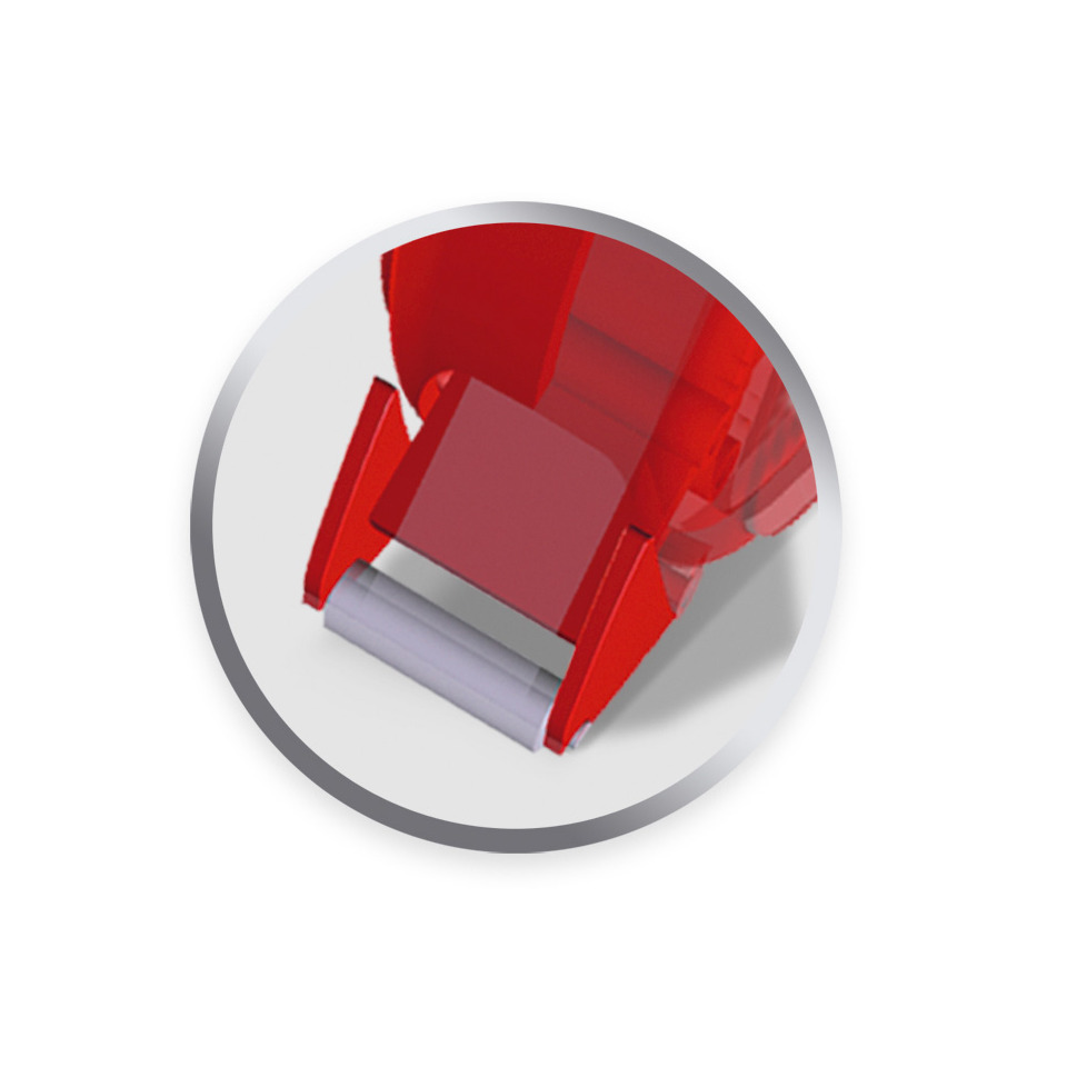 Kunststoffteil, rotes Teil, roter Zylinder, Gehäuse, Halbkreis-Logo