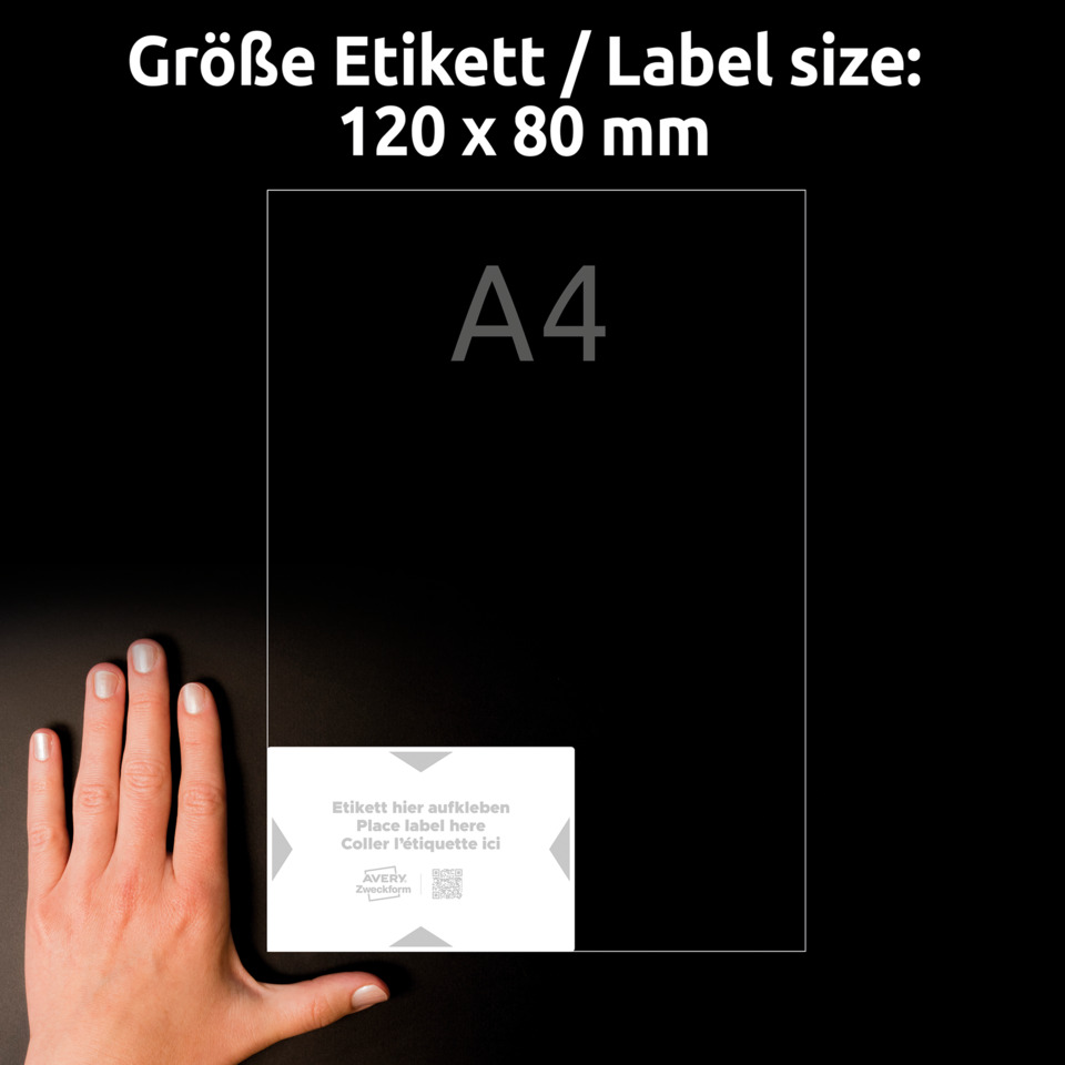 HAND, LABEL, A4, Karte, Größe 120 x 80 mm, Etikett, Label, Aufkleber, Klebeetikett, Papieretikett