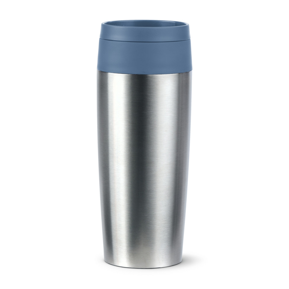 Thermobecher, Stahl, Edelstahl, Isoliert, Blaues Deckel