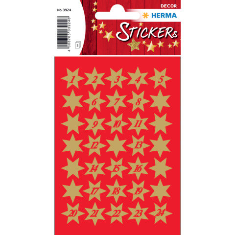 Sticker Sterne 6-zackig, gold Ø 14 mm, 1-24 HERMA 3924