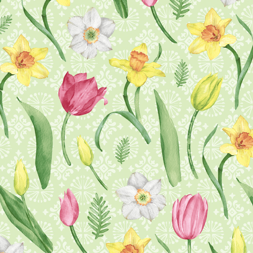 Tulpen, Blumenmuster, Floraler Stoff, Rosenmotiv, Pastellgrün