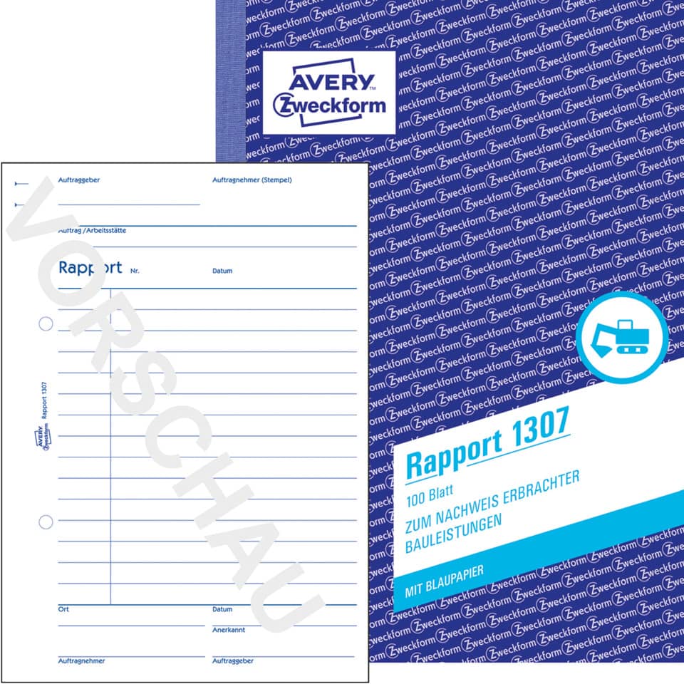 Avery Zweckform, Rückseitig, Rapport 1307, Blatt, Baubegleitnachweis