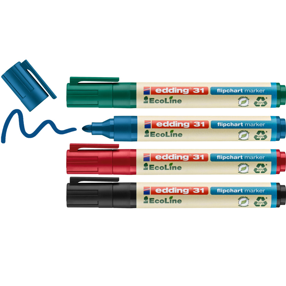 Edding 31, Flipchart-Marker, EcoLine, Marker-Set, Wandfarben, flipchart marker, marker pen, Edding 31, EcoLine, assorted colors