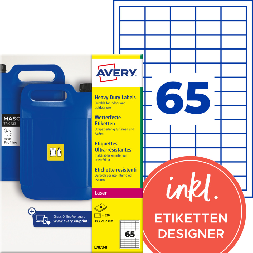 blue plastic containers, Etiketten Drucker, Laseretiketten,  Avery, Gitterdiagramm, Verpackung
