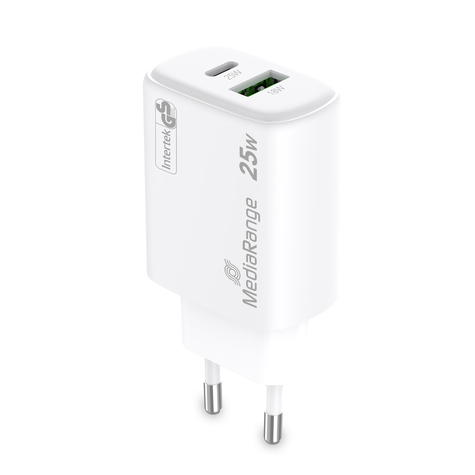 USB-C Ladegerät, Wandstecker, 25W, 2x USB, Mediarange
