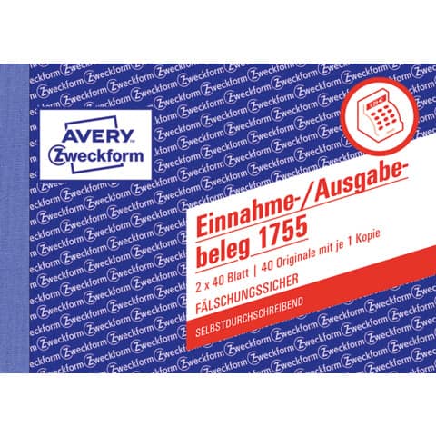 Einnahme-/Ausgabebeleg, A6 quer, selbstdurchschreibend, 2x40 Blatt AVERY ZWECKFORM 1755