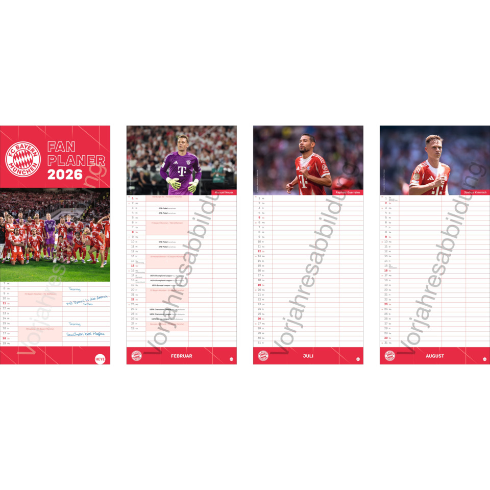 Fußball Kalender, FC Bayern München, Fanplaner 2026, Teamgruppe, Spielerbild