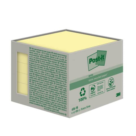 Haftnotizblock Recycling Notes, 76x76mm, 6x100 Blatt, gelb POST-IT 654-1B