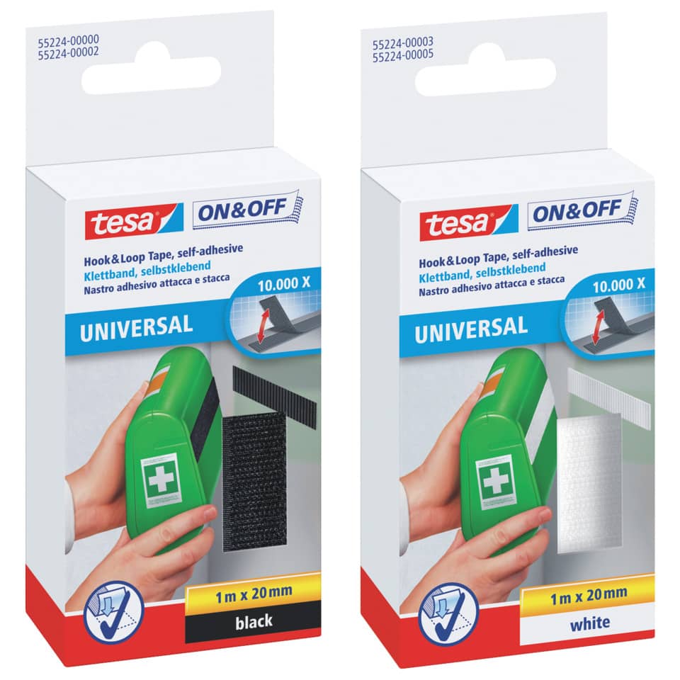 Universal, Hook & Loop Tape, Self-adhesive, Schwarz, Weiß