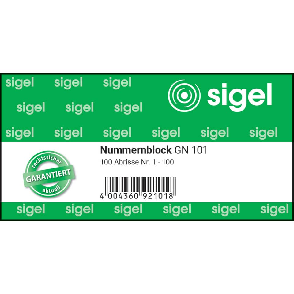 Nummblock, GN 101, Barcode, Etikette, Sigel