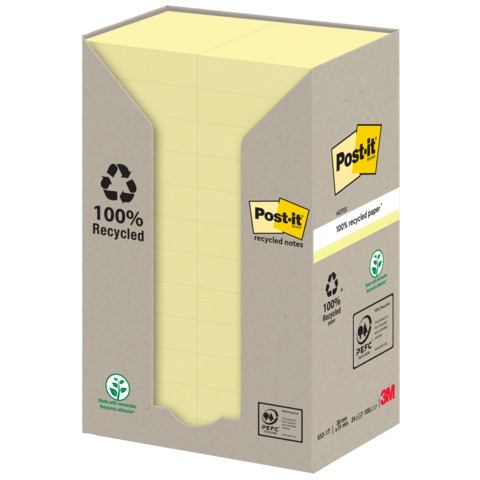 Haftnotiz Recycling Notes, 51 x 38 mm, gelb, 24 x 100 Blatt POST-IT 653-1T