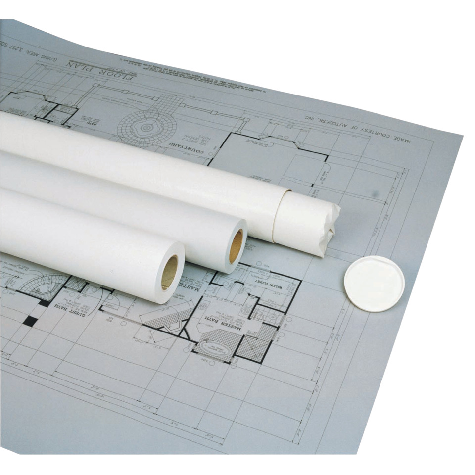 Architectural plans, Blueprints, rolls of paper, rolled blueprints, white cap