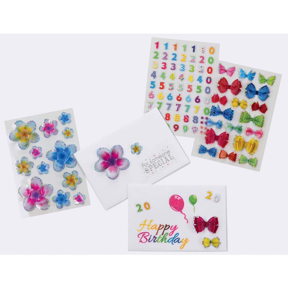Karten, Aufkleber, Motivaufkleber, Blumenaufkleber, Glitzerbänder