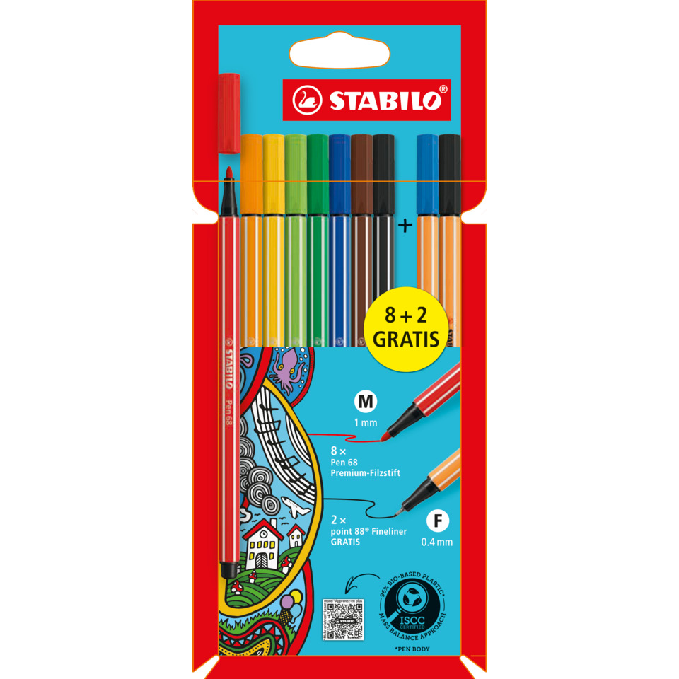 Marker-Set, Fineliner, Farbstifte, 8+2 gratis, M-Größe
