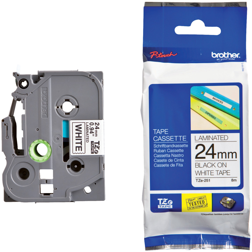 Kassette, TZe-Kassette, 24mm, White-Black Tape, Laminiert