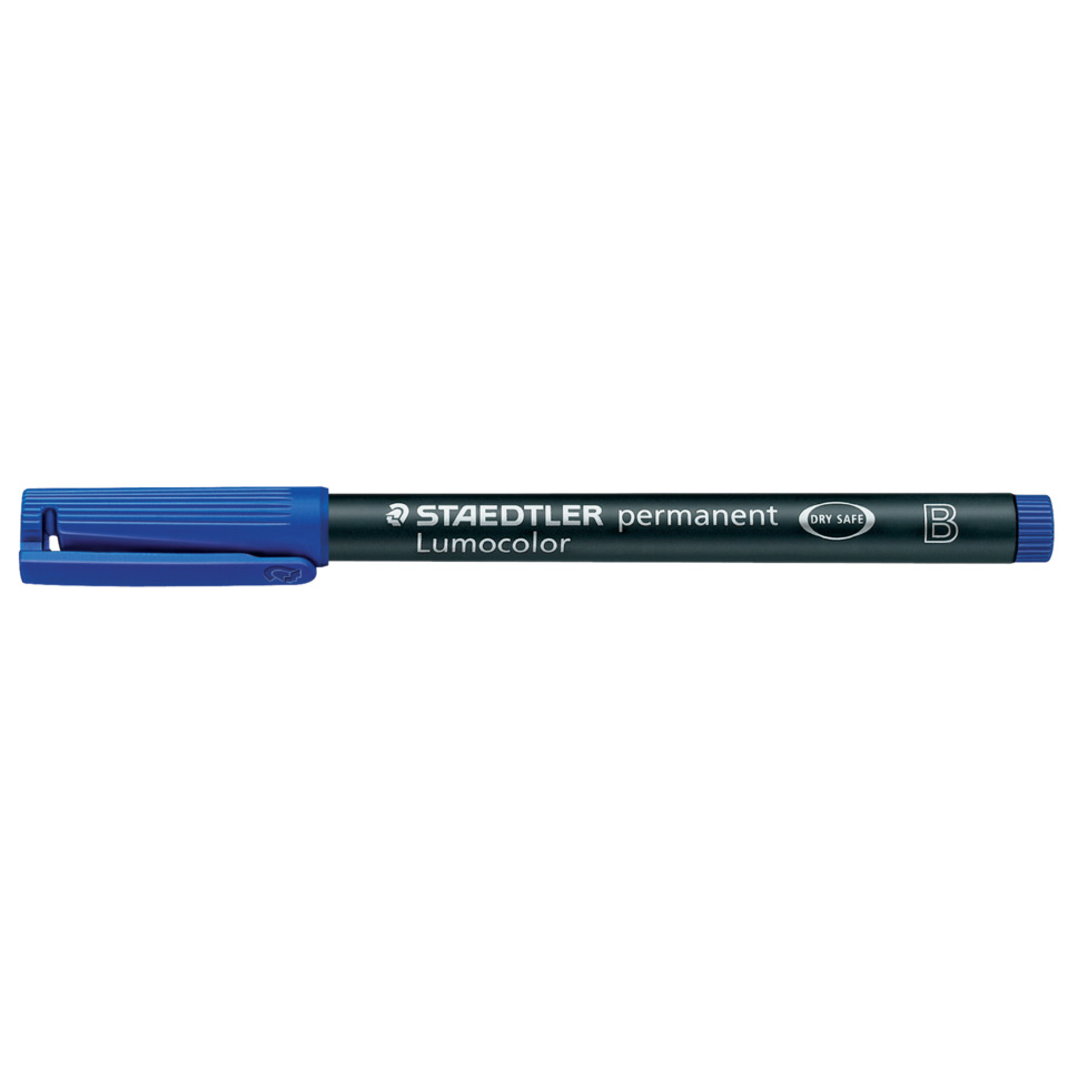 Permanent marker, Lumocolor, blauer Deckel, feine Spitze, trocknet sicher