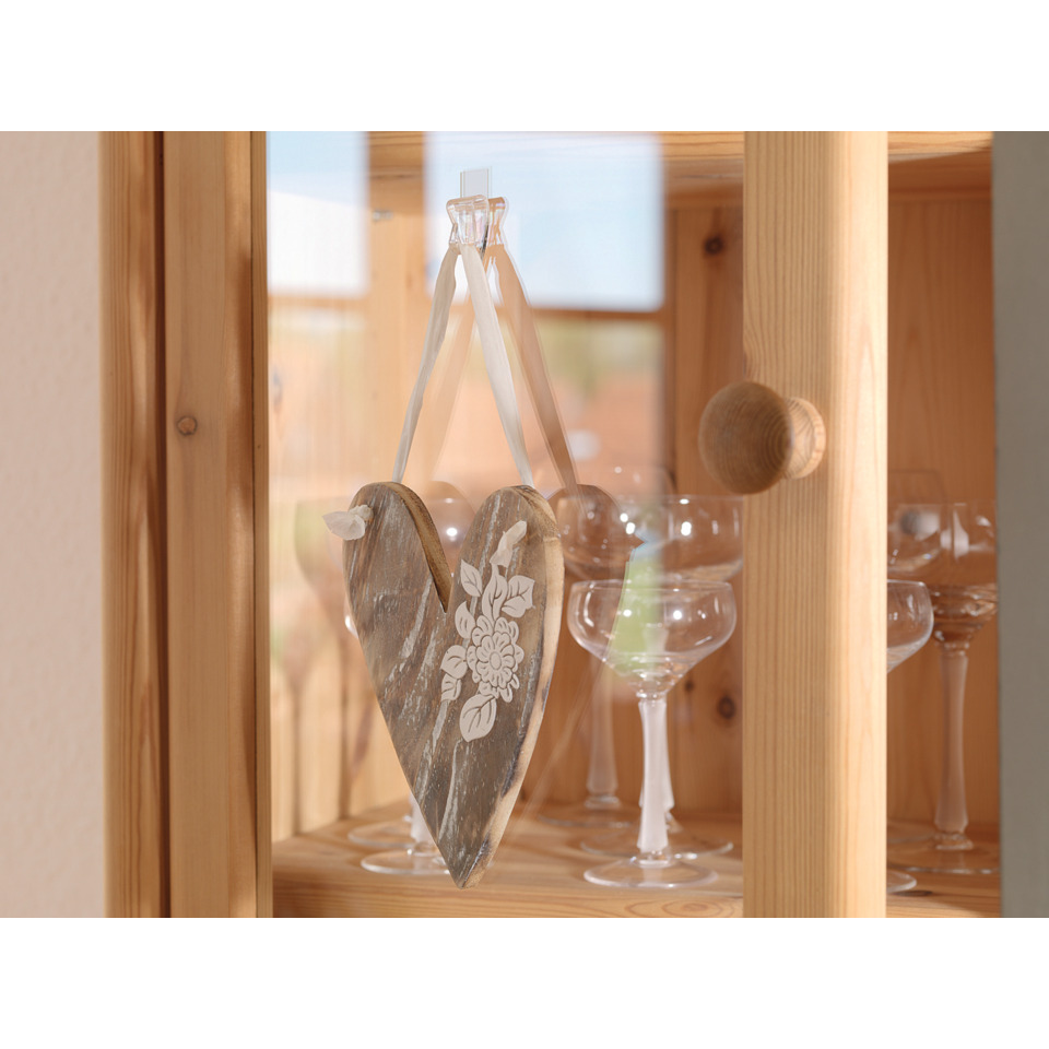 Herzdeko, Holzherz, Blumenmuster, Aufhänger, Gläserregal