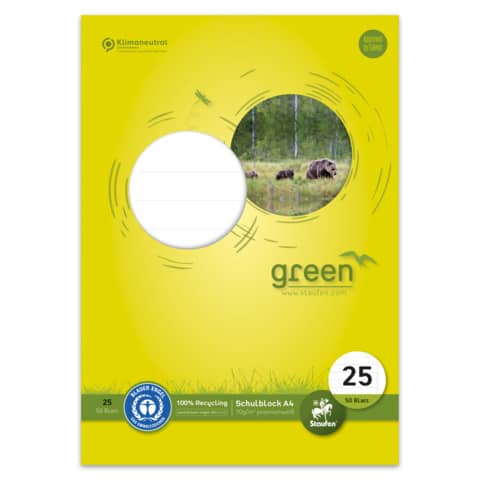 Schulblock, A4, 70g/m², 50 Blatt, Lin.25, liniert STAUFEN GREEN 040750025