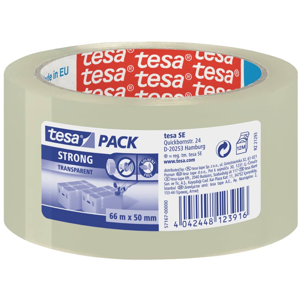 Transparente Klebeband, Tesapack, 65 m x 50 mm, Stark, Packband